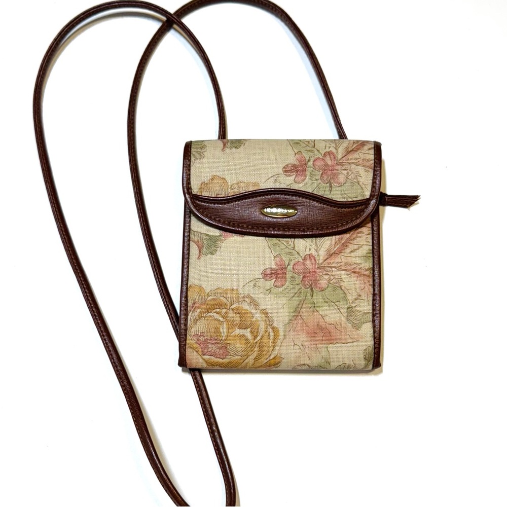 Vintage Liz Claiborne Floral Brown Crossbody Bag Fold Up Wallet Grannycore 80s